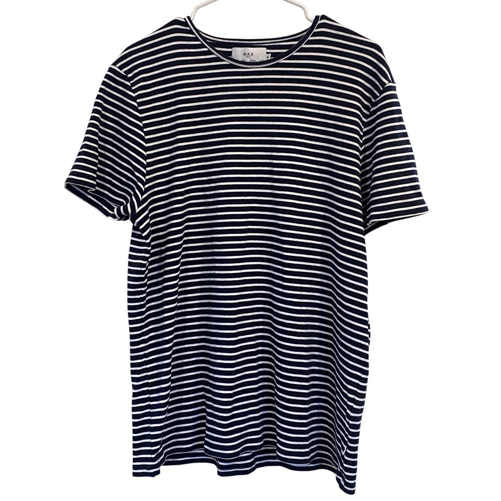 Wax London Dean T-Shirt Mens XL Navy White Striped Short Sleeve Cotton Portugal